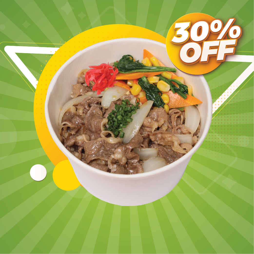 30% discount on beef rice bento